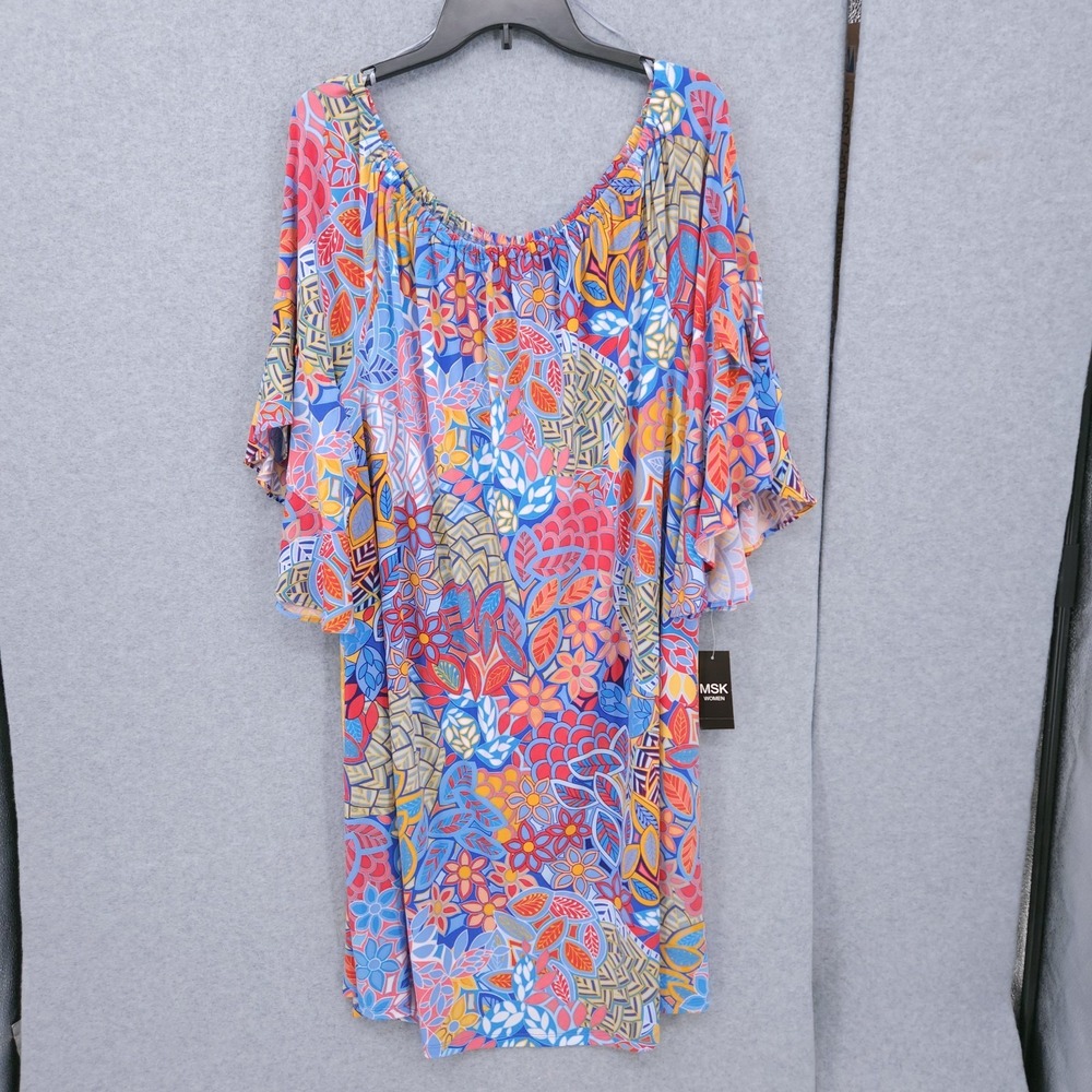 MSK Off The Shoulder Bell Sleeve Pullover Stretchy Multi Dress Womens Size 2X